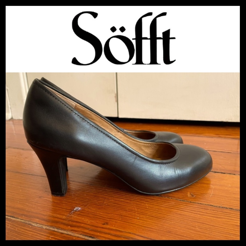 Comfortable Sofft Turin Black Leather Heels Size 7
